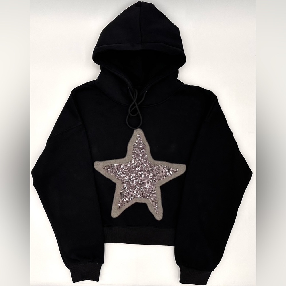 Soft Sequin Star Hoodie One Size Valentine Day Cute Gift